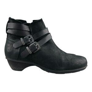Abeo Women's Size 7.5N Nadia Black Leather Side Zip Flannel Lined Ankle Booties